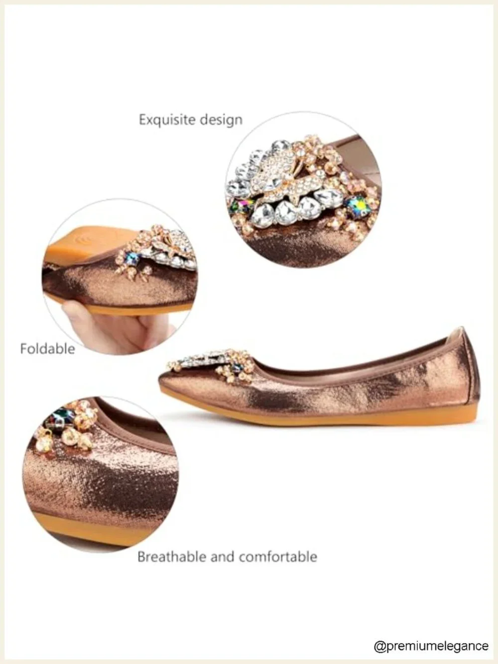 Rhinestone Ballet Flats Foldable Comfort Slip on Shoes